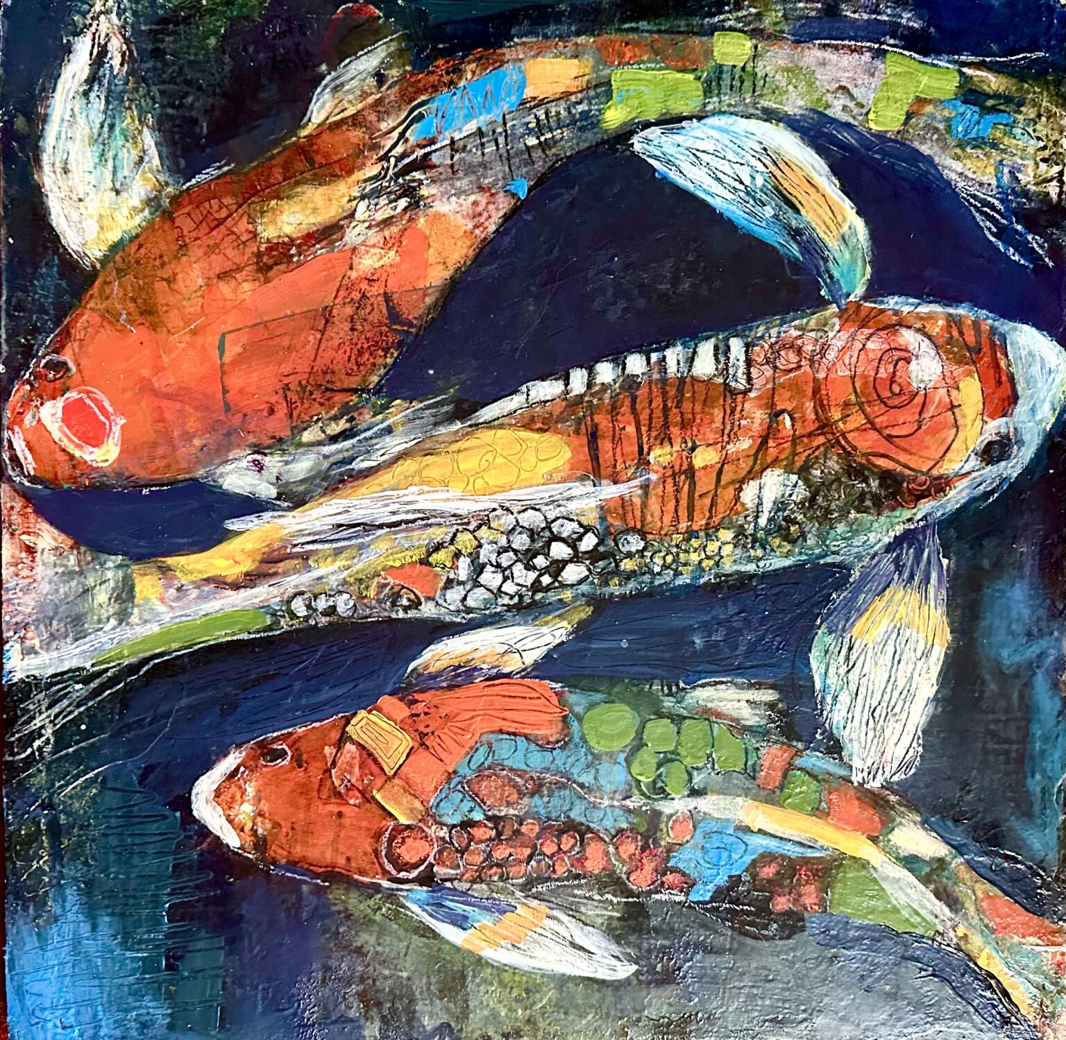 Harmony in Color: Colorful koi fish in abstract realism style
